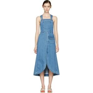 See by Chloe Dress Womens 38 M Small Denim Pinafore Midi Overall Washed Indigo